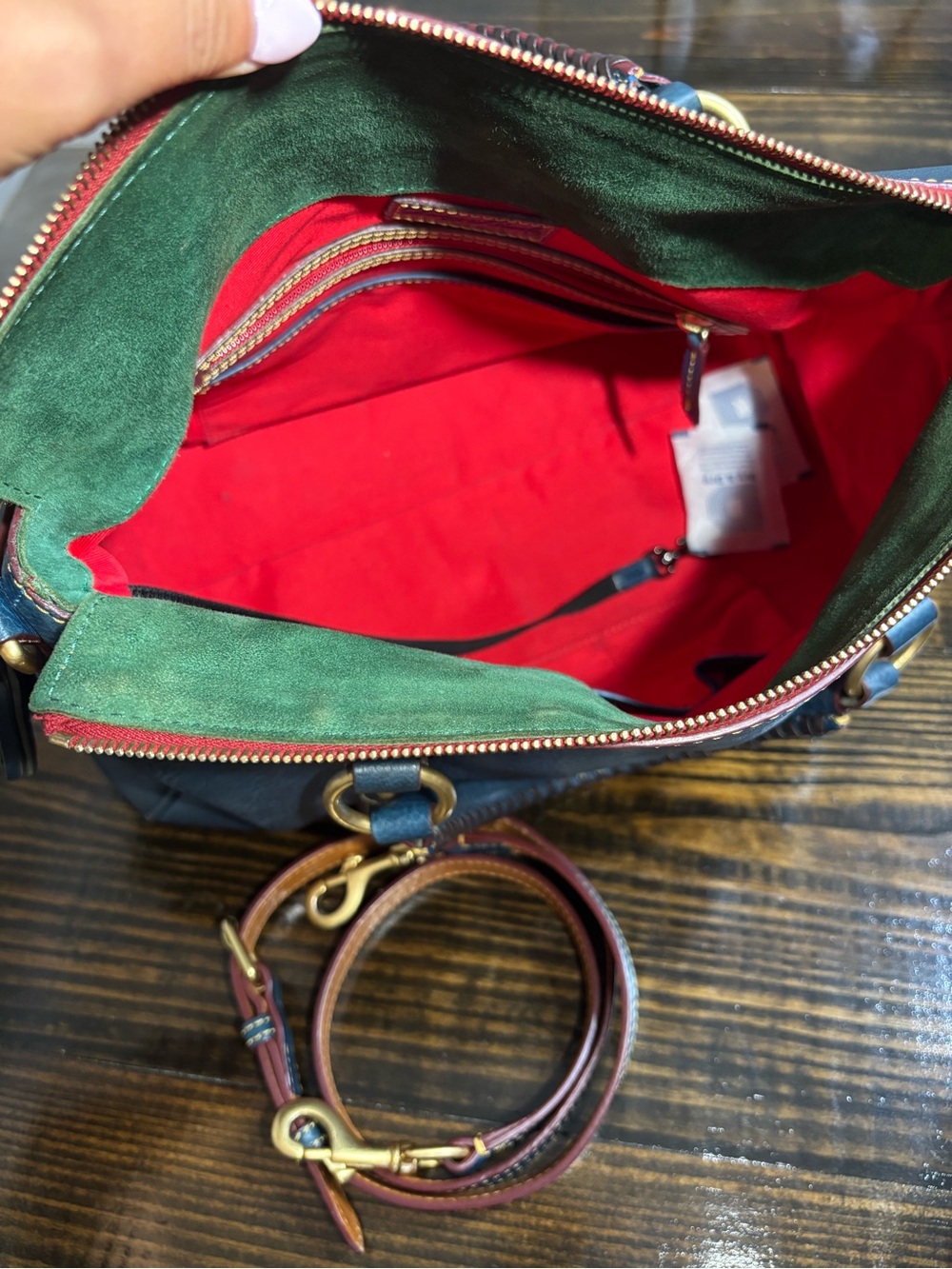 Dooney & Bourke Florentine Large Satchel Denim Blue with Red Interior - Picture 12 of 15